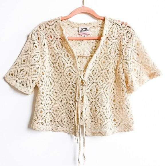 Future Collective Alani Noelle Crochet Cardigan Cream Women's Size S - Picture 2 of 7